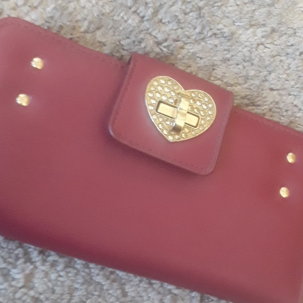 Leather Rhinestone Wallet &heart lock